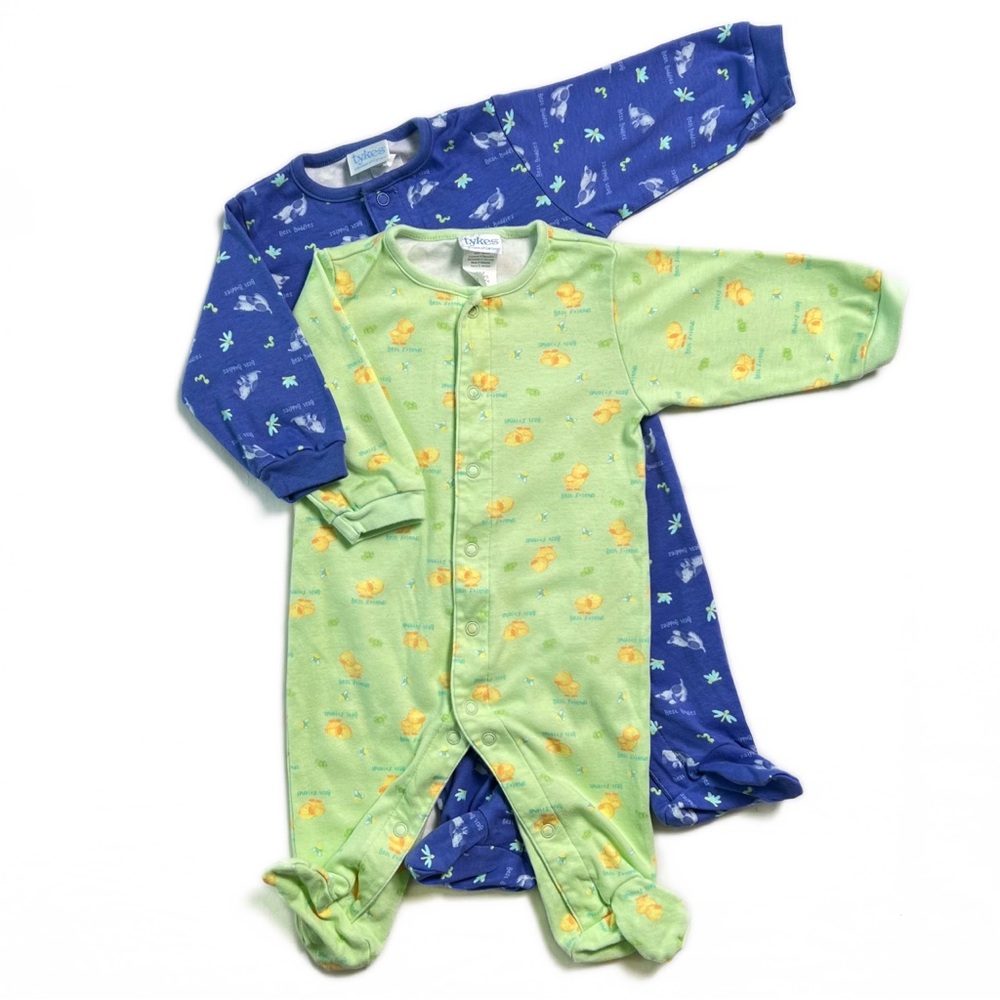 Bundle of 2 | Tykes by Carter's | Onesie's | 3-6M | Green and Blue Footed PJ's
